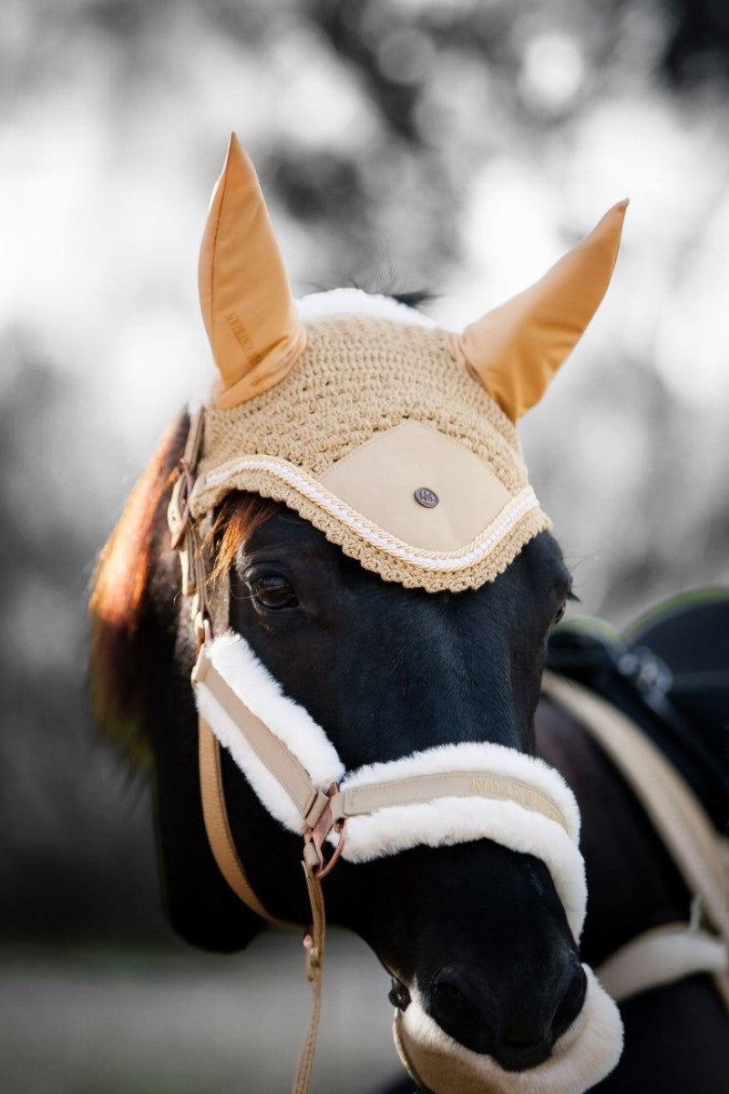 Royal Equestrian Premium Ear Bonnet Rhinestone Champaigne Full