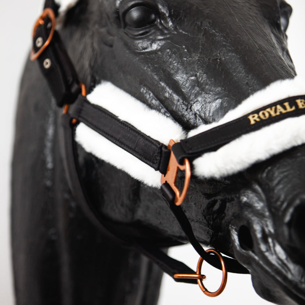 Royal Equestrian Fur Halter Black Gold Full