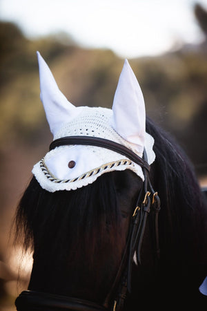 Royal Equestrian Premium Ear Bonnet White Gold Full