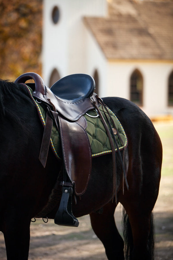 Royal Equestrian Dressage Saddle Pad Olive Gold Full