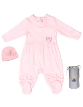 RB Royal Baby Organic Cotton Gloved Sleeve Footed Overall Footie with Hat in Gift Box (Little Ballerina)