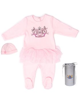 RB Royal Baby Organic Cotton Gloved Sleeve Footed Overall Footie with Hat in Gift Box (Princess Cecilia)