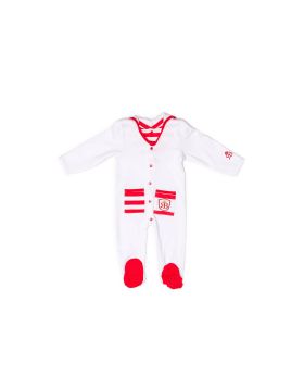 RB Royal Baby Organic Cotton Gloved-Sleeve Footed Overall, Footie (Captain) White Red