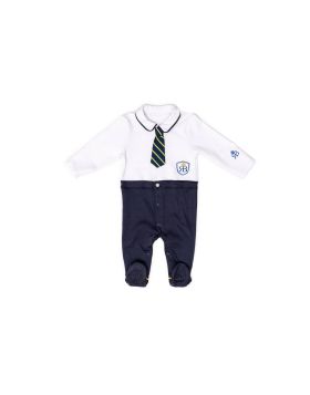 RB Royal Baby Organic Cotton Gloved-Sleeve Footed Overall, Footie (Little Man) White Navy